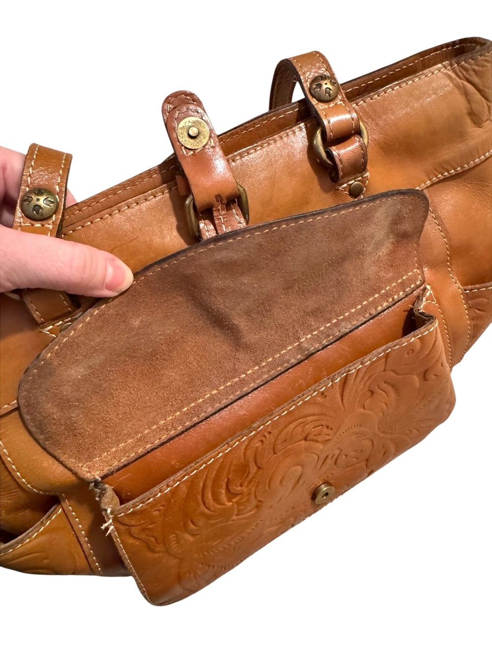 Patricia Nash Bolsena Tote Heritage Caramel Brown Leather Shoulder Bag Purse - Picture 7 of 15